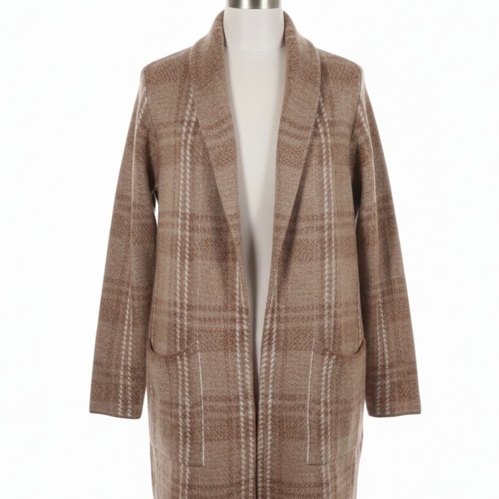 One World Size Large Tan Open Knit‎ Long Cardigan Boho Duster Cozy Layering